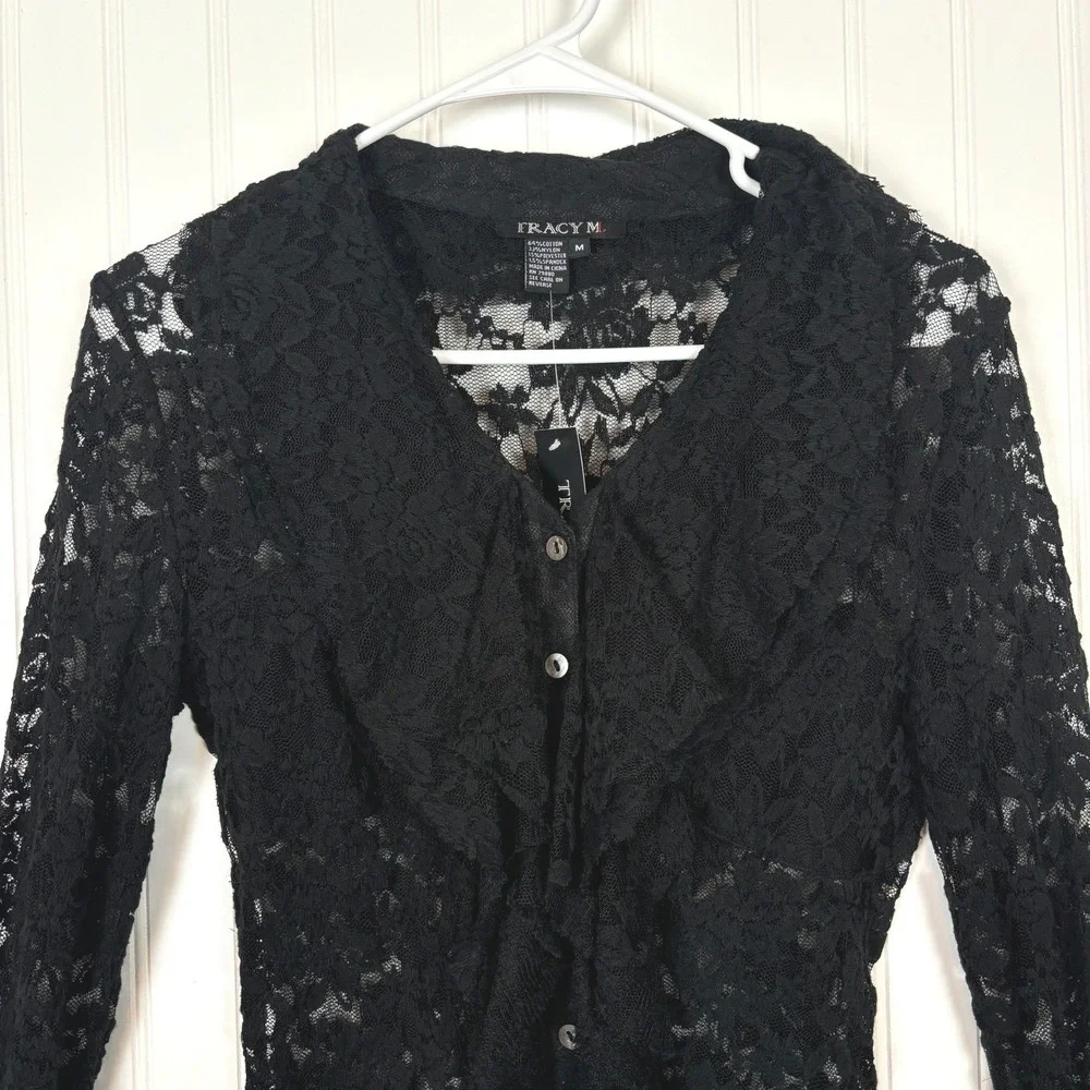 Lace Ruffle Cardigan Black Sheer Victorian Goth Whimsigoth Dark Fairy MEDIUM